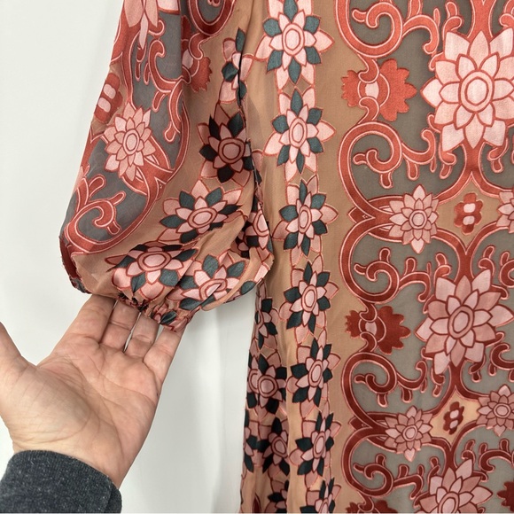 For Love & Lemons Silk Teresa Mini Dress Womens Small Pink Floral | F1933 - Picture 3 of 12